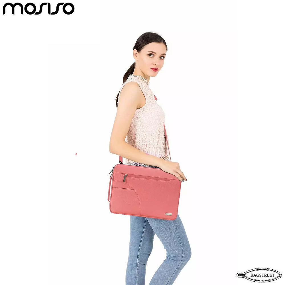 MOSISO 13.3" 14" 15.6" Laptop Sleeve Bag - Slim Polyester Briefcase with Side Handle for MacBook Air/Pro M2, Dell XPS, HP Stream & Surface - Pink