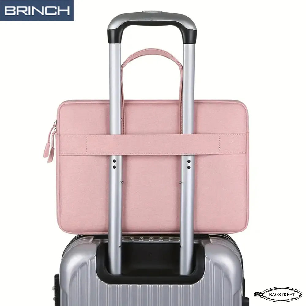 BRINCH 15.6" Laptop Sleeve Business Briefcase - Waterproof Polyester Computer Bag with Trolley Belt & Back Zipper Pocket - Shockproof MacBook Case
