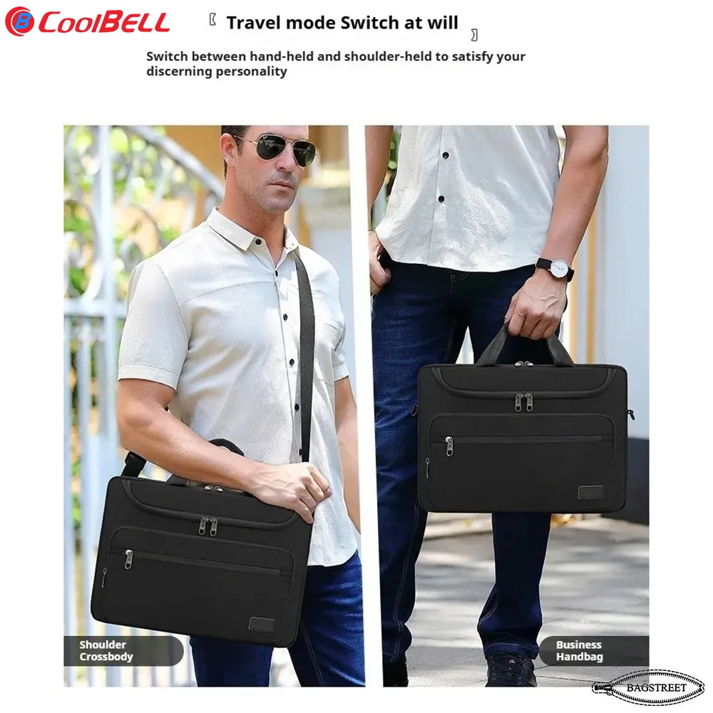 Coolbell CB-2116 15.6" Laptop Sleeve Briefcase - Slim Waterproof Computer Bag with Trolley Belt & Shockproof Padding - Multicolor