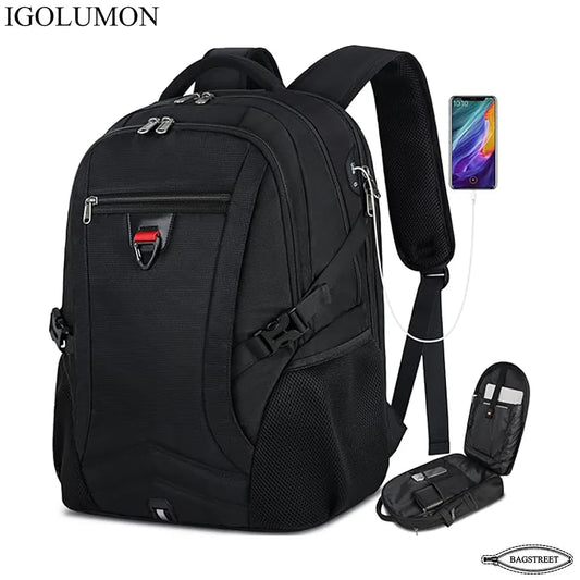 IGOLUMON 17.3" Anti-Theft Waterproof Travel Laptop Backpack with USB Charging Port & Trolley Strap