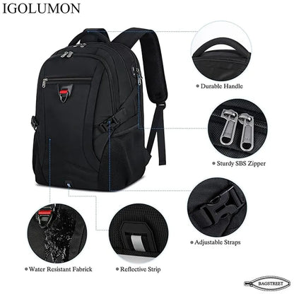 IGOLUMON 17.3" Anti-Theft Waterproof Travel Laptop Backpack with USB Charging Port & Trolley Strap