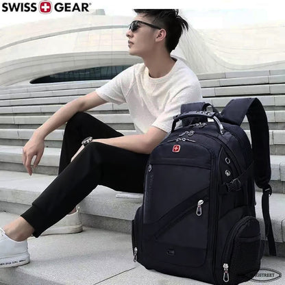 Swissgear 15.6" Laptop Backpack Water Proof, Shock Proof, Unisex Travelling Backpack Business Travel University College School Fashion Backpack with USB Charging and Aux Point Rain Cover 8810 (Black)