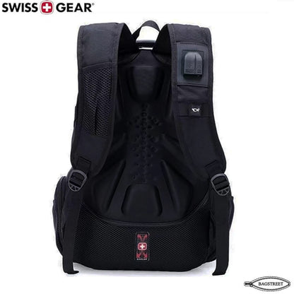 Swissgear 15.6" Laptop Backpack Water Proof, Shock Proof, Unisex Travelling Backpack Business Travel University College School Fashion Backpack with USB Charging and Aux Point Rain Cover 8810 (Black)
