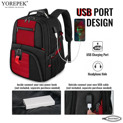 YOREPEK 17.3" Laptop Backpack 50L – Waterproof Travel Bag with USB Port & TSA Anti-Theft