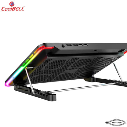 Coolbell 8X Cooling Pad For 14-17 Inch Laptops Gaming Notebook with 6 large Quiet Fans Laptop Stand with Phone Holder USB Powered Adjustable Mounts Stand with RGB LED Lights