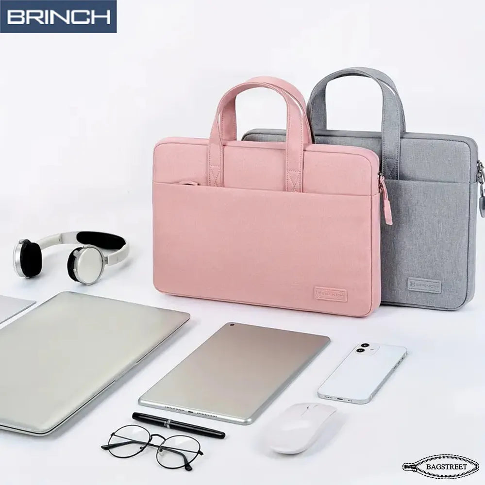 BRINCH 15.6" Laptop Sleeve Business Briefcase - Waterproof Polyester Computer Bag with Trolley Belt & Back Zipper Pocket - Shockproof MacBook Case