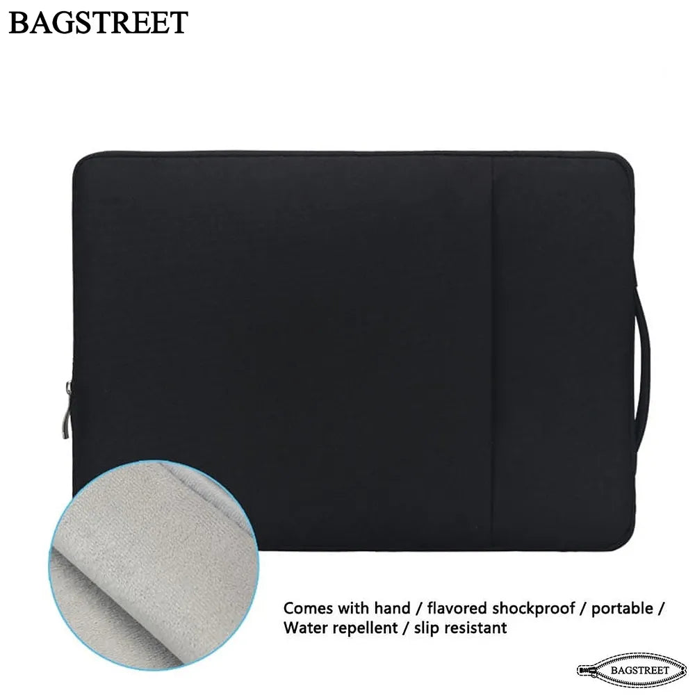 BAGSTREET 13.3-14" Laptop Sleeve for MacBook Air/Pro M3 M2 M1 | Water-Resistant Polyester Protective Case with Accessory Pockets - Black
