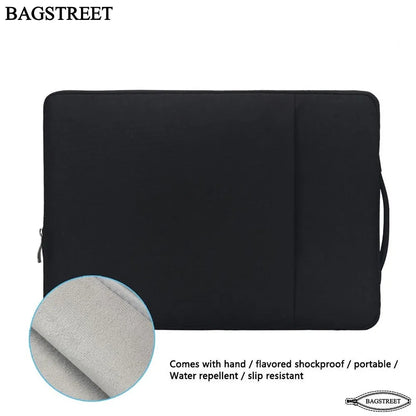BAGSTREET 13.3-14" Laptop Sleeve for MacBook Air/Pro M3 M2 M1 | Water-Resistant Polyester Protective Case with Accessory Pockets - Black