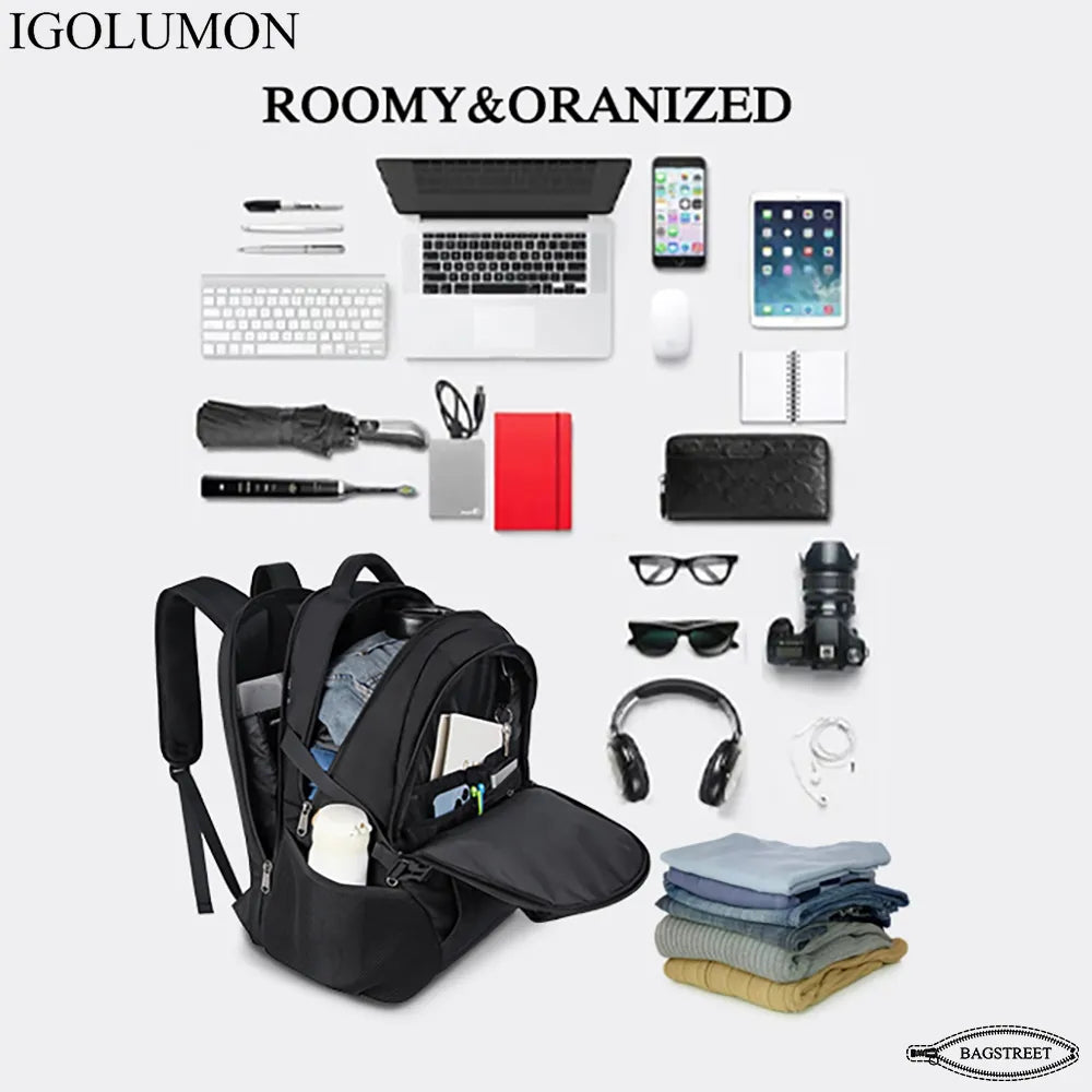 IGOLUMON 17.3" Anti-Theft Waterproof Travel Laptop Backpack with USB Charging Port & Trolley Strap