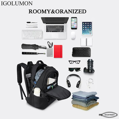 IGOLUMON 17.3" Anti-Theft Waterproof Travel Laptop Backpack with USB Charging Port & Trolley Strap