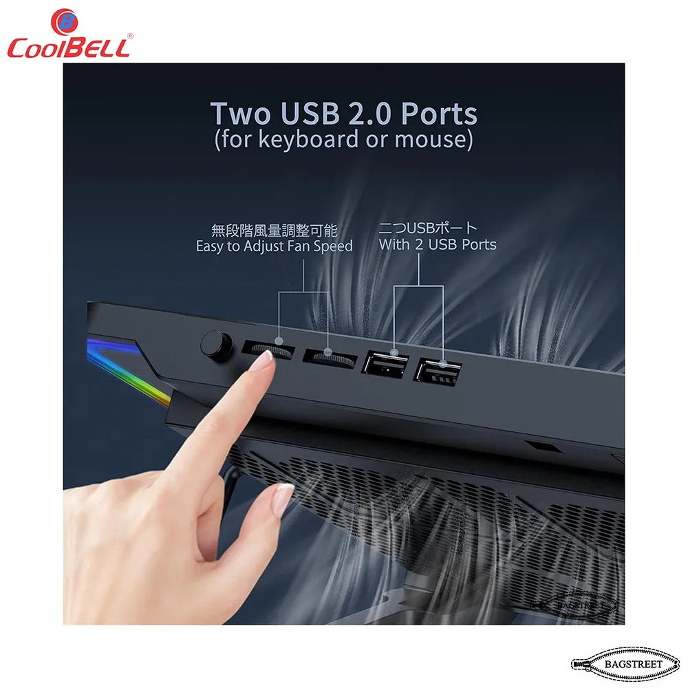 Coolbell 8X Cooling Pad For 14-17 Inch Laptops Gaming Notebook with 6 large Quiet Fans Laptop Stand with Phone Holder USB Powered Adjustable Mounts Stand with RGB LED Lights