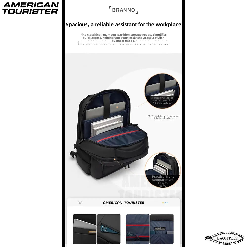 American Tourister Brano I 16" Laptop Backpack for Men & Women Business, Office & Travel Backpack – Black