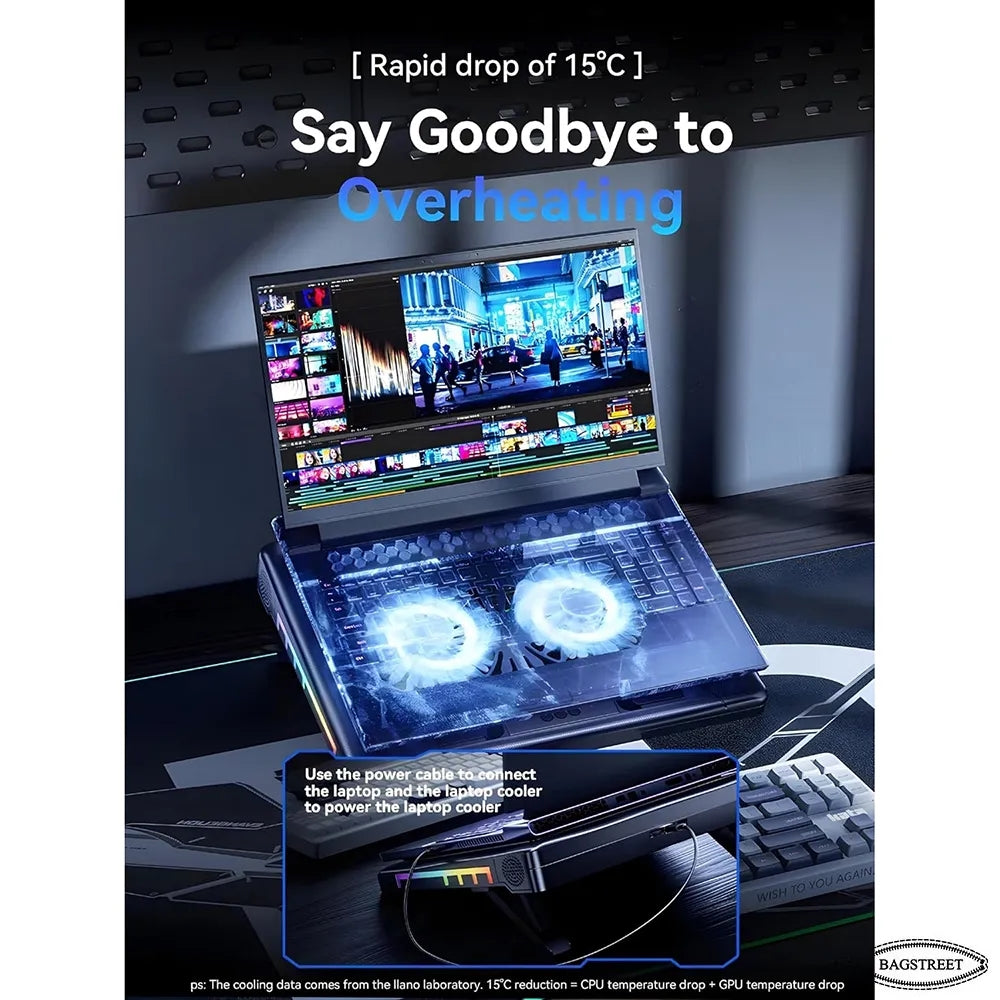 S700 RGB Gaming Laptop Cooling Pad Professional Blower Style Cooler with Dual 14cm High-Speed Fans, 7 Adjustable Height Levels, 10 RGB Lighting Modes, and Dual USB Ports Compatible with 13.3 to 17.3 Laptops