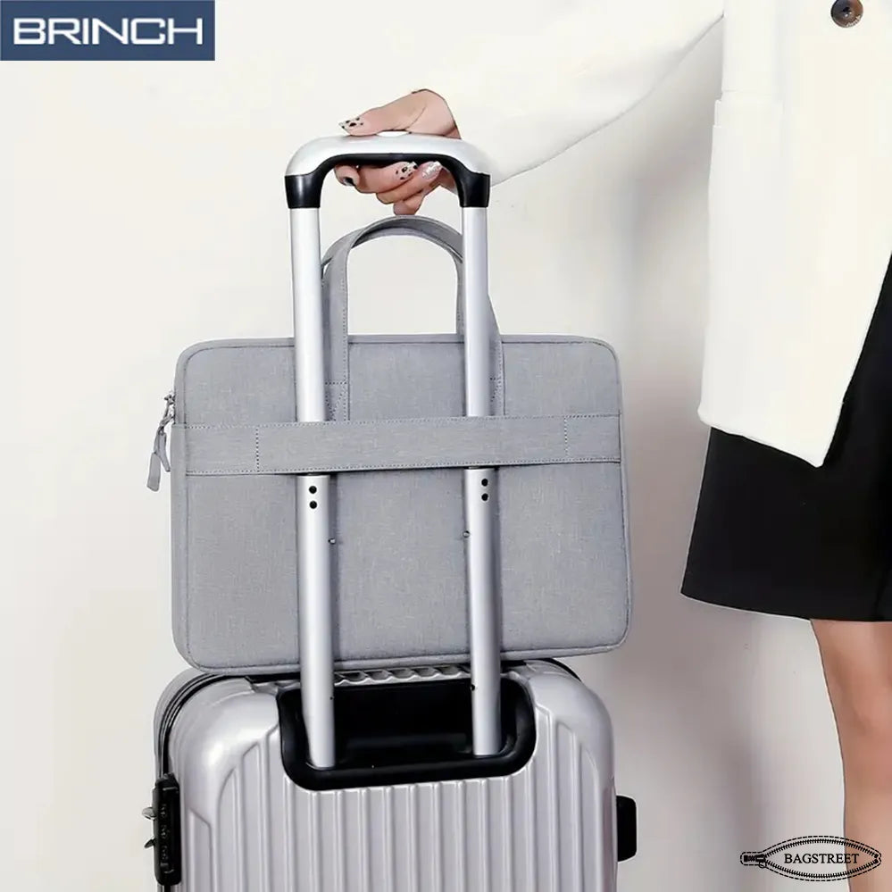 BRINCH 15.6" Laptop Sleeve Business Briefcase - Waterproof Polyester Computer Bag with Trolley Belt & Back Zipper Pocket - Shockproof MacBook Case