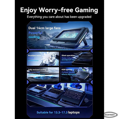 S700 RGB Gaming Laptop Cooling Pad Professional Blower Style Cooler with Dual 14cm High-Speed Fans, 7 Adjustable Height Levels, 10 RGB Lighting Modes, and Dual USB Ports Compatible with 13.3 to 17.3 Laptops