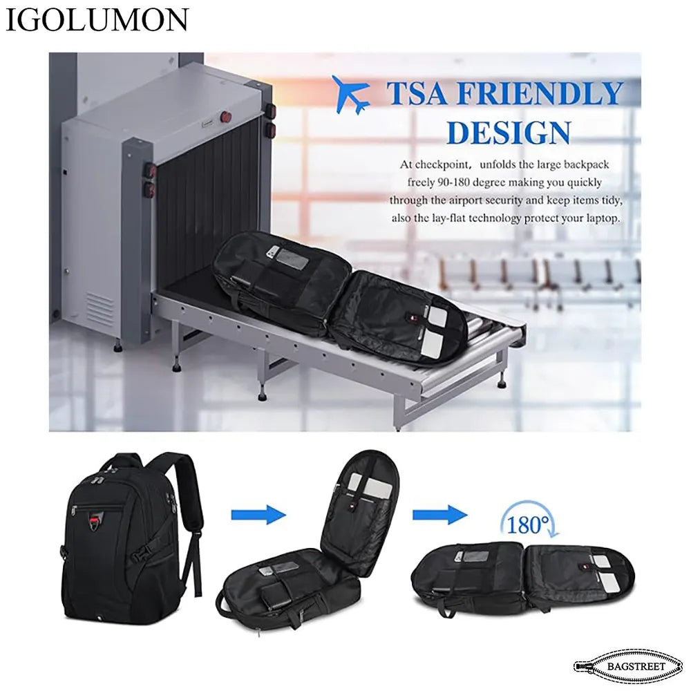 IGOLUMON 17.3" Anti-Theft Waterproof Travel Laptop Backpack with USB Charging Port & Trolley Strap