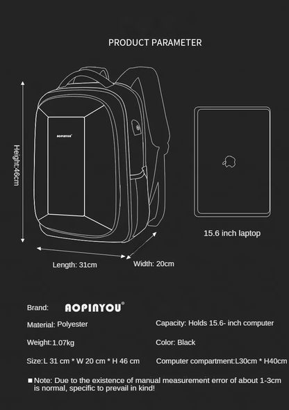 Aopinyou 15.6 Anti Theft Hard Shell Travel Laptop Backpack