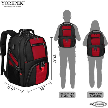 YOREPEK 17.3" Laptop Backpack 50L – Waterproof Travel Bag with USB Port & TSA Anti-Theft