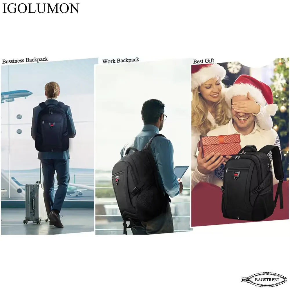 IGOLUMON 17.3" Anti-Theft Waterproof Travel Laptop Backpack with USB Charging Port & Trolley Strap