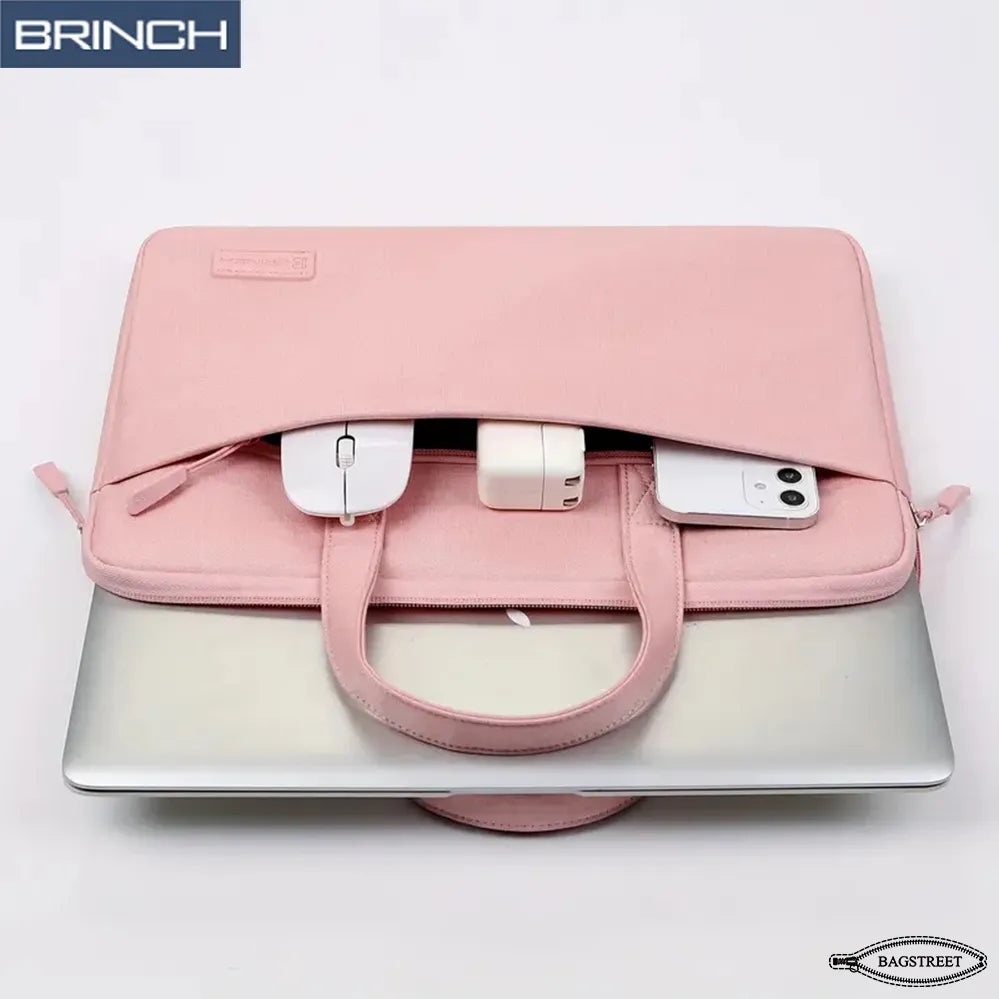 BRINCH 15.6" Laptop Sleeve Business Briefcase - Waterproof Polyester Computer Bag with Trolley Belt & Back Zipper Pocket - Shockproof MacBook Case