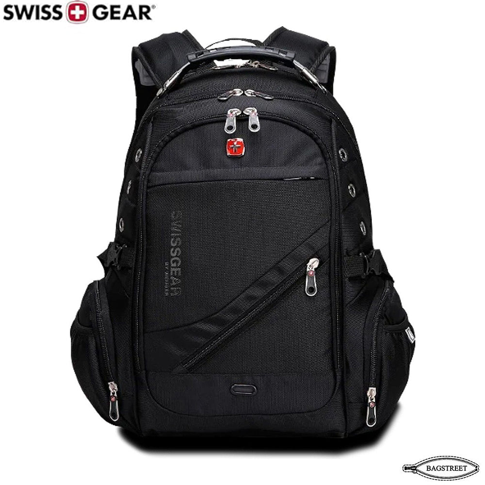 Swissgear 15.6" Laptop Backpack Water Proof, Shock Proof, Unisex Travelling Backpack Business Travel University College School Fashion Backpack with USB Charging and Aux Point Rain Cover 8810 (Black)
