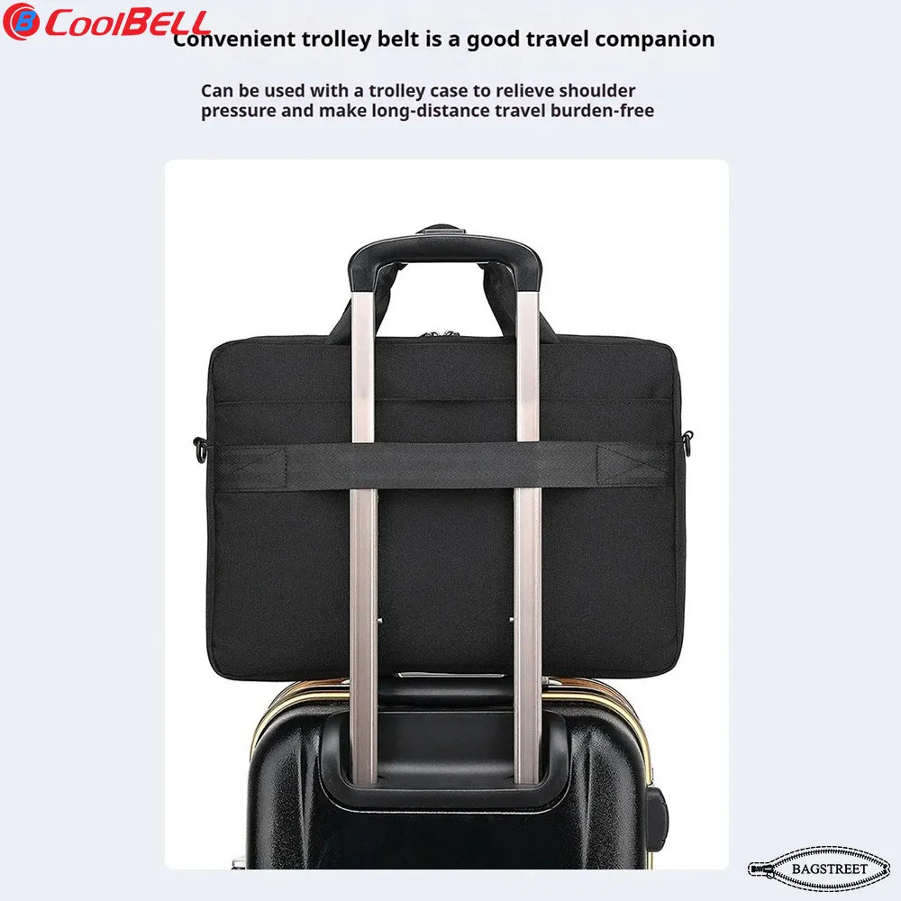 Coolbell CB-2116 15.6" Laptop Sleeve Briefcase - Slim Waterproof Computer Bag with Trolley Belt & Shockproof Padding - Multicolor