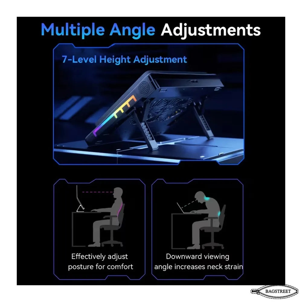 S700 RGB Gaming Laptop Cooling Pad Professional Blower Style Cooler with Dual 14cm High-Speed Fans, 7 Adjustable Height Levels, 10 RGB Lighting Modes, and Dual USB Ports Compatible with 13.3 to 17.3 Laptops