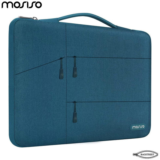 MOSISO Blue multipocket sleeve 360 Protective Laptop Sleeve Compatible with MacBook Air 13 inch M3 M2 M1 2024-2018  Pro 13 inch 2024-2016  Surface Pro 9876X543, Polyester Bag with Pockets&Belt, Deep Teal