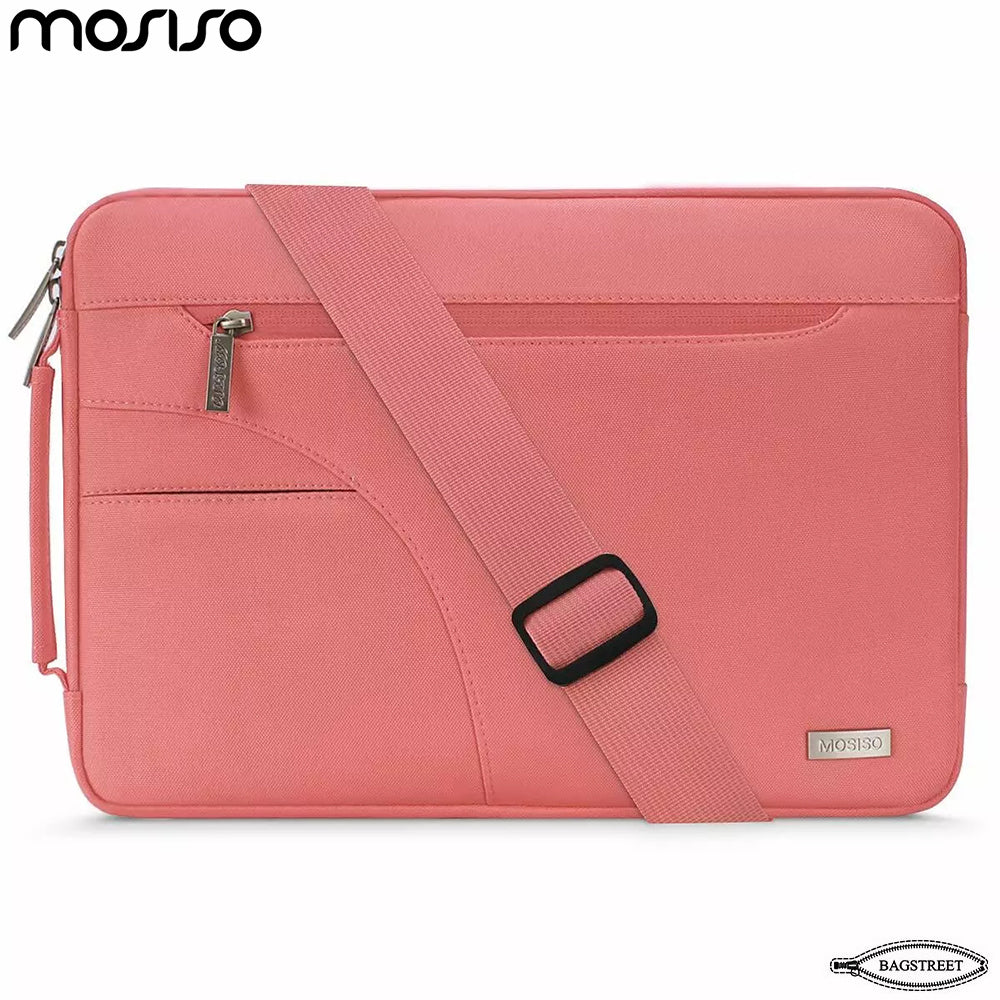 MOSISO 13.3" 14" 15.6" Laptop Sleeve Bag - Slim Polyester Briefcase with Side Handle for MacBook Air/Pro M2, Dell XPS, HP Stream & Surface - Pink