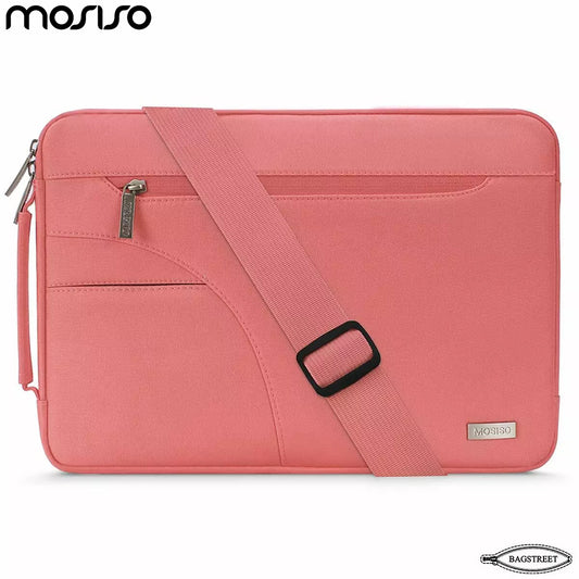MOSISO 13.3" 14" 15.6" Laptop Sleeve Bag - Slim Polyester Briefcase with Side Handle for MacBook Air/Pro M2, Dell XPS, HP Stream & Surface - Pink