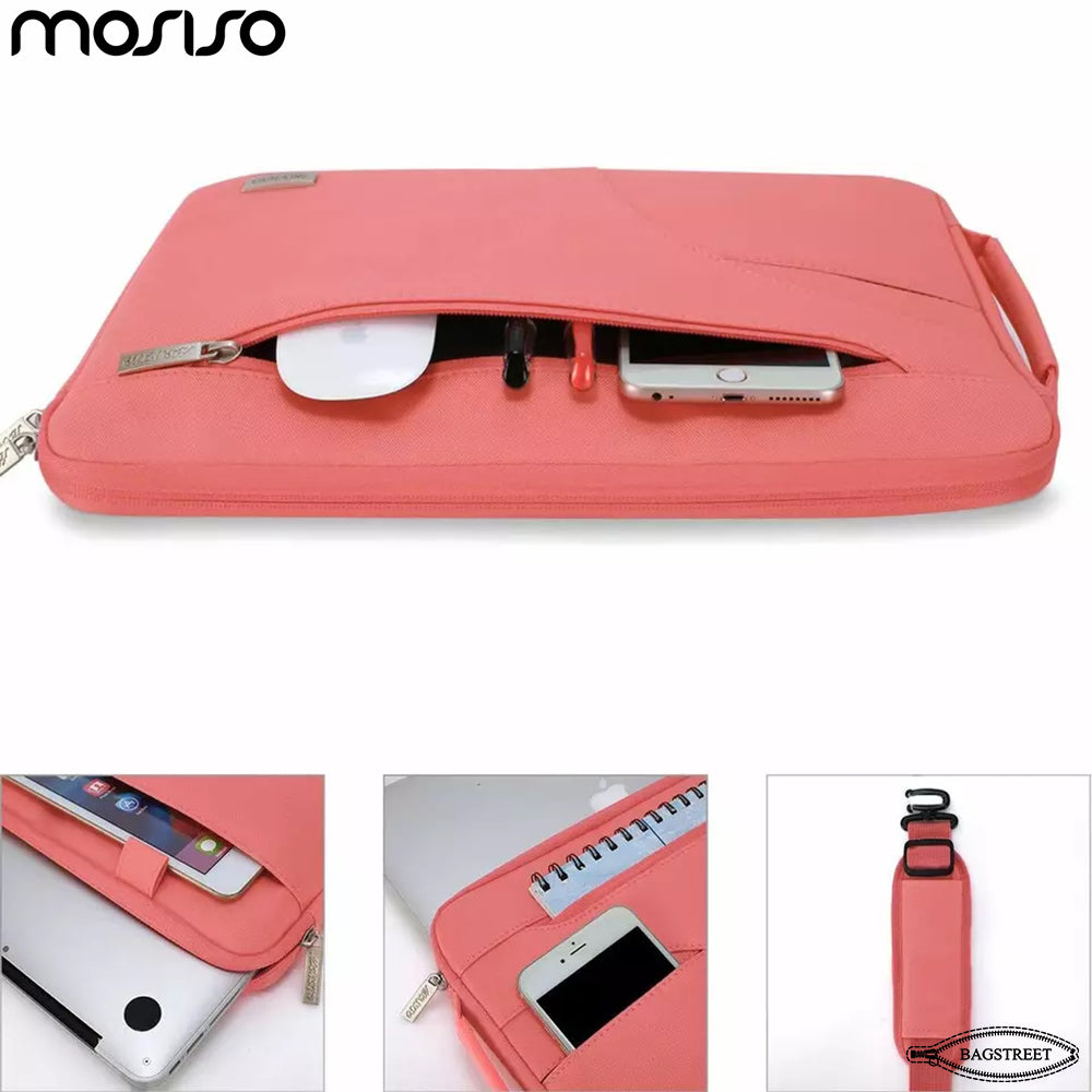 MOSISO 13.3" 14" 15.6" Laptop Sleeve Bag - Slim Polyester Briefcase with Side Handle for MacBook Air/Pro M2, Dell XPS, HP Stream & Surface - Pink
