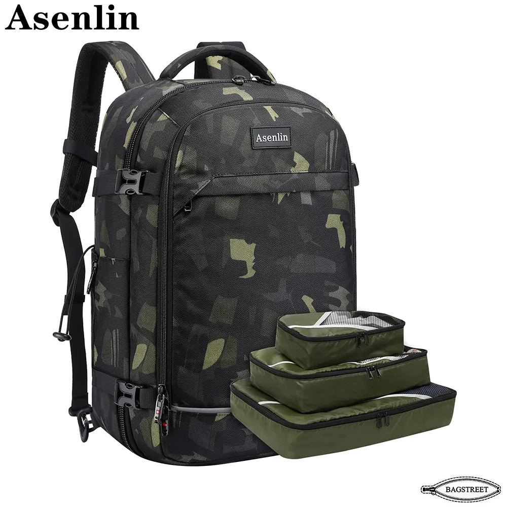 Asenlin 40L Backpack for Travel, Flight Approved Luggage Water Resistant Laptop Backpack, Fits 15.6-17 Inch Notebook, Durable Backpack With 3 Packing Cubes