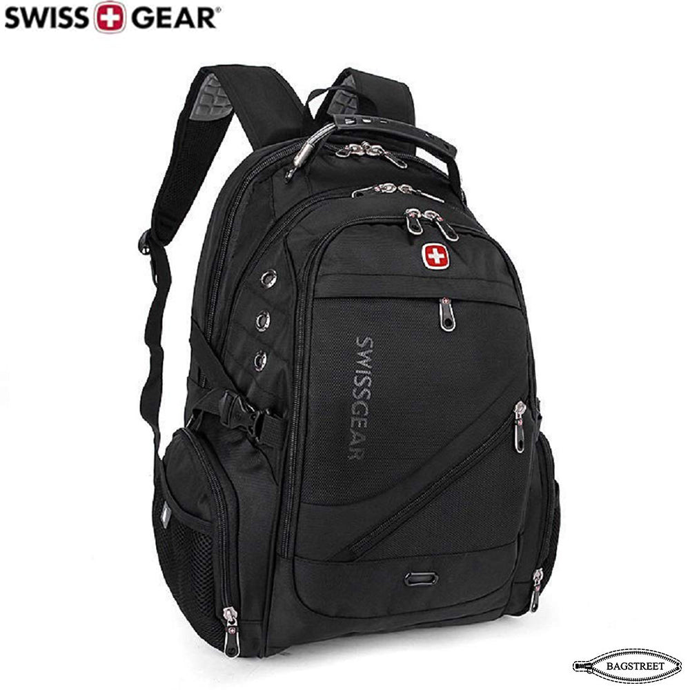 Swissgear 15.6" Laptop Backpack Water Proof, Shock Proof, Unisex Travelling Backpack Business Travel University College School Fashion Backpack with USB Charging and Aux Point Rain Cover 8810 (Black)